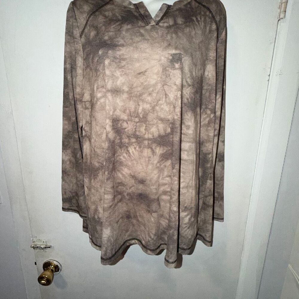 LOGO BY LORI GOLDSTEIN Brown Tie Dye Long Sleeve Shirt With Pockets-L